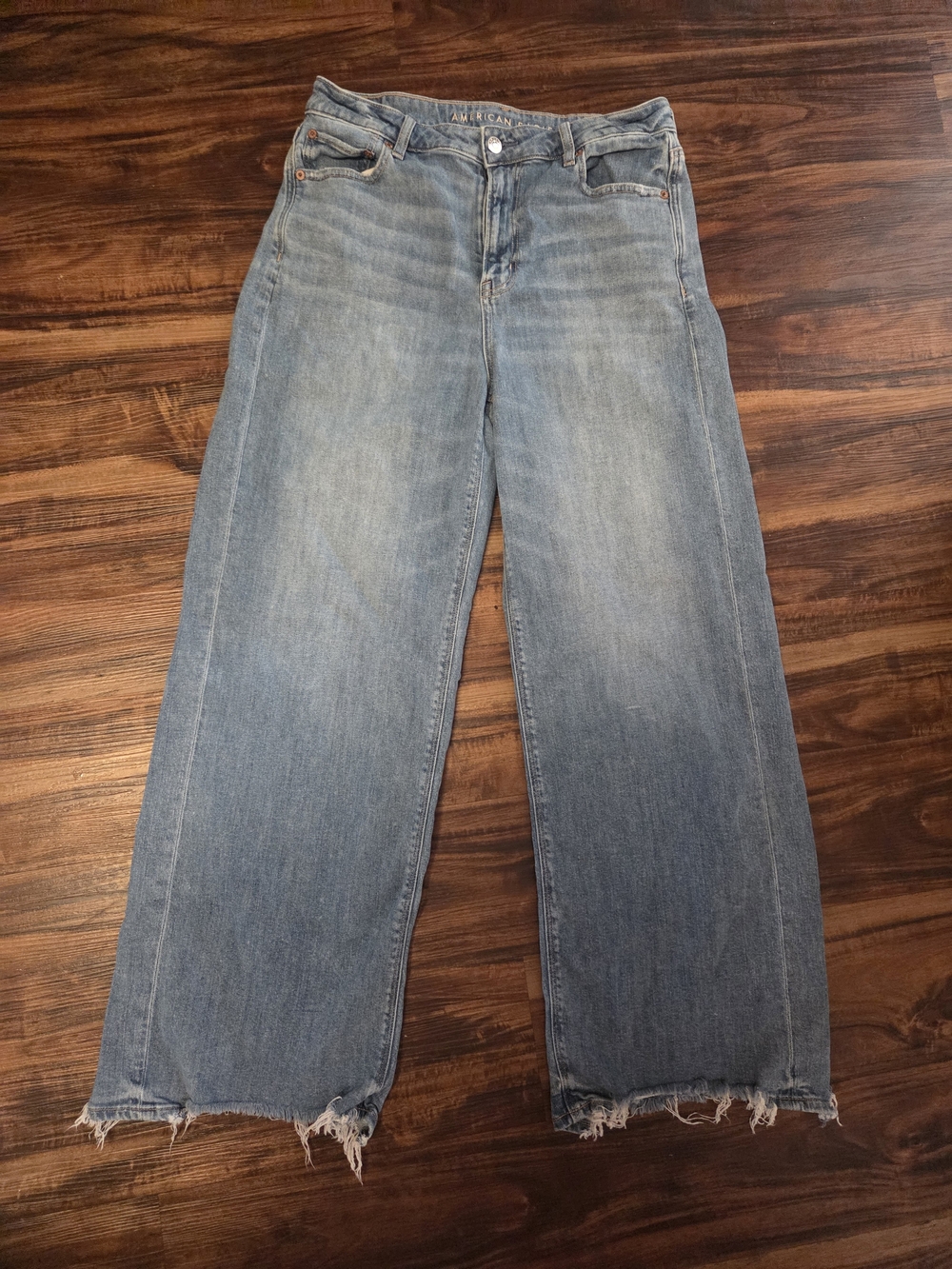 American Eagle Outfitters Washed Light Blue Wide-Leg Jeans